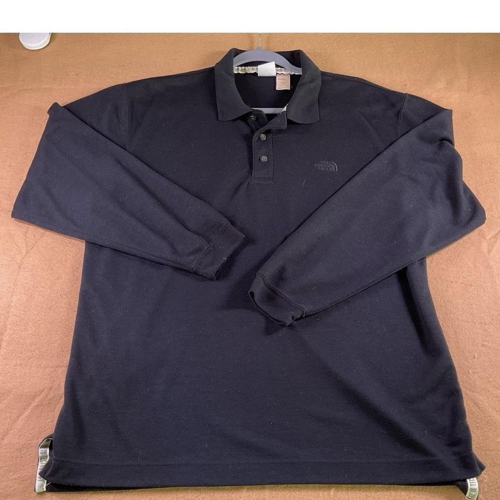 The North Face Mens Large Black Long Sleeve Polo Shirt Polyester Tech Pique L